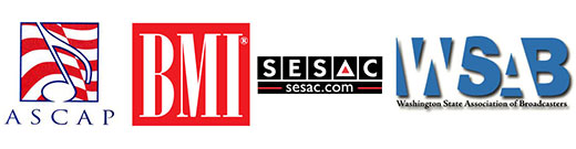 Logos for ASCAP, BMI, SESAC, and WSAB
